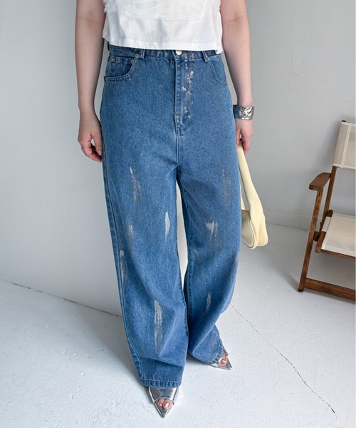 EPIMI E'PIMMY(エピミエピミー)の「箔ペイントワイドストレートデニム(デニムパンツ・レディース・ブルー/ネイビー/アイボリー・SMALL/MEDIUM)」の14枚目の写真