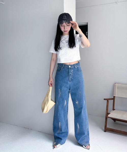 EPIMI E'PIMMY(エピミエピミー)の「箔ペイントワイドストレートデニム(デニムパンツ・レディース・ブルー/ネイビー/アイボリー・SMALL/MEDIUM)」の13枚目の写真