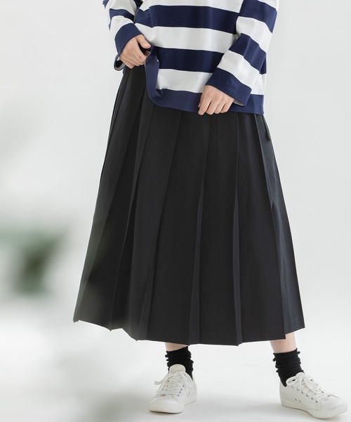 nop de nod(ノップドゥノッド)の「リネンコットンステッチプリーツスカート(スカート・レディース・ブラック/ライトベージュ/インディゴブルー・3)」の1枚目の写真