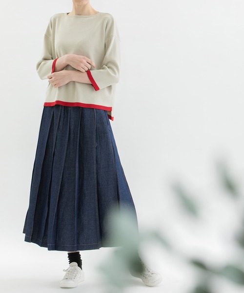 nop de nod(ノップドゥノッド)の「リネンコットンステッチプリーツスカート(スカート・レディース・ブラック/ライトベージュ/インディゴブルー・3)」の10枚目の写真