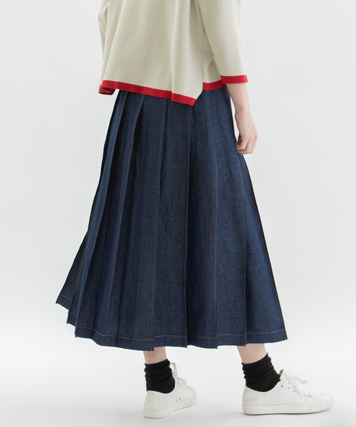 nop de nod(ノップドゥノッド)の「リネンコットンステッチプリーツスカート(スカート・レディース・ブラック/ライトベージュ/インディゴブルー・3)」の7枚目の写真
