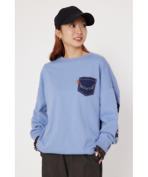 RODEO CROWNS WIDE BOWL（ロデオクラウンズワイドボウル）の「ロゴナイロンアップリケスウェット（スウェット・レディース・チャコールグレー/ブルー/グレー×ホワイト/ライトカーキ・FREE）」の6枚目の写真