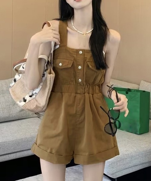 新品❤︎unminou❤︎ミニ丈オールインワン セール】デニムサロペットショート丈オールインワン（サロペット