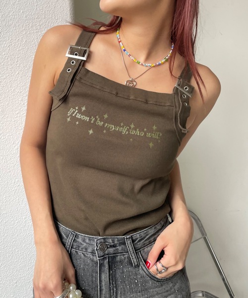 SHAGGIE(シャギー)の「バックルベルト付きピグメント加工タンクトップ(Tシャツ/カットソー・レディース・ベージュ/カーキ・FREE)」の2枚目の写真
