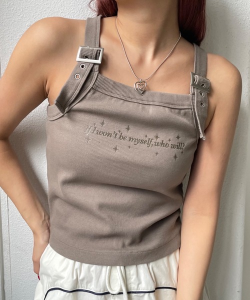 SHAGGIE(シャギー)の「バックルベルト付きピグメント加工タンクトップ(Tシャツ/カットソー・レディース・ベージュ/カーキ・FREE)」の3枚目の写真