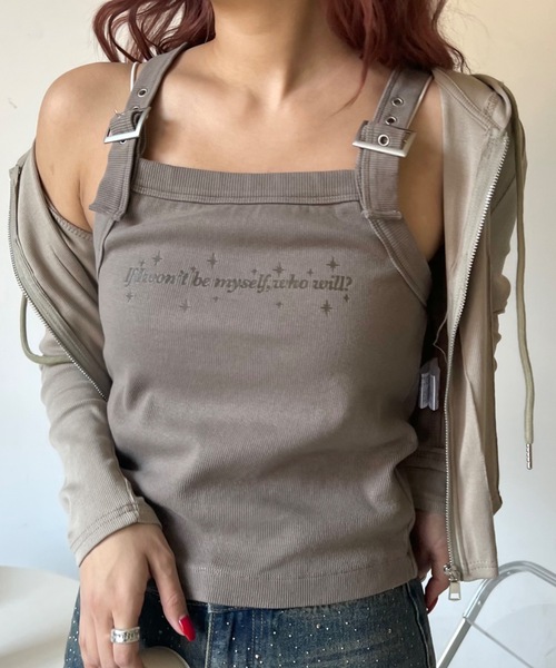 SHAGGIE(シャギー)の「バックルベルト付きピグメント加工タンクトップ(Tシャツ/カットソー・レディース・ベージュ/カーキ・FREE)」の6枚目の写真