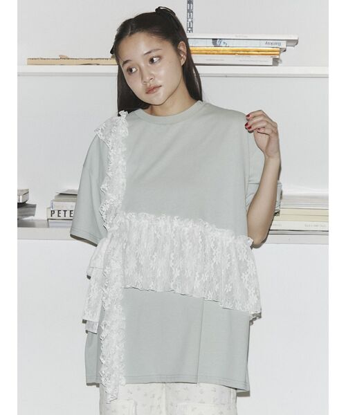 merry jenny（メリージェニー）の「ﾚｰｽﾌﾘﾙBig Tee（Tシャツ/カットソー・レディース・オフホワイト/グリーン/ブラック・FREE）」の8枚目の写真