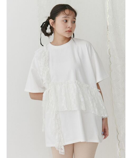 merry jenny（メリージェニー）の「ﾚｰｽﾌﾘﾙBig Tee（Tシャツ/カットソー・レディース・オフホワイト/グリーン/ブラック・FREE）」の9枚目の写真