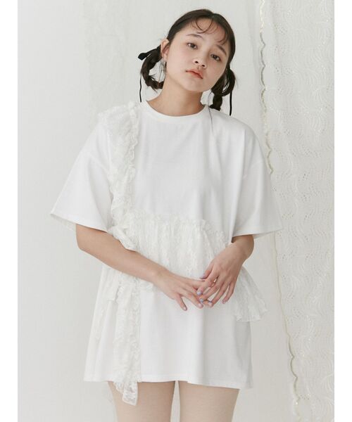 merry jenny（メリージェニー）の「ﾚｰｽﾌﾘﾙBig Tee（Tシャツ/カットソー・レディース・オフホワイト/グリーン/ブラック・FREE）」の10枚目の写真