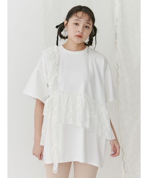 merry jenny（メリージェニー）の「ﾚｰｽﾌﾘﾙBig Tee（Tシャツ/カットソー・レディース・オフホワイト/グリーン/ブラック・FREE）」の11枚目の写真