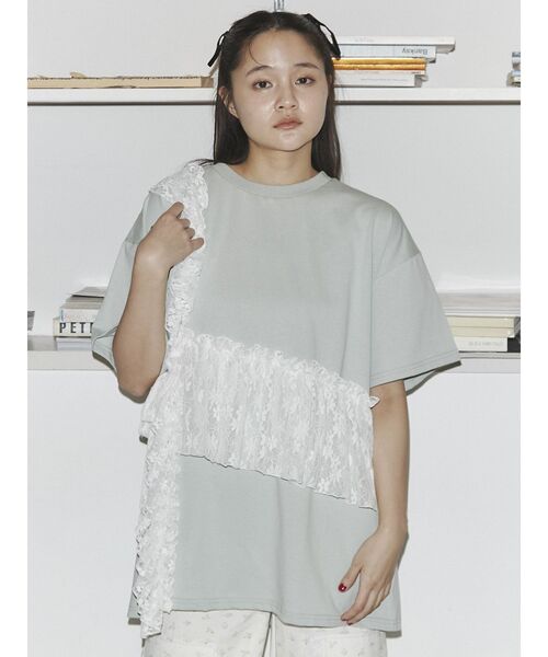 merry jenny（メリージェニー）の「ﾚｰｽﾌﾘﾙBig Tee（Tシャツ/カットソー・レディース・オフホワイト/グリーン/ブラック・FREE）」の14枚目の写真