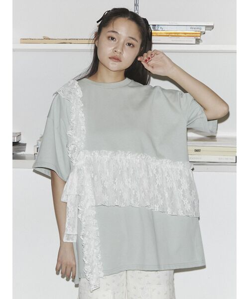 merry jenny（メリージェニー）の「ﾚｰｽﾌﾘﾙBig Tee（Tシャツ/カットソー・レディース・オフホワイト/グリーン/ブラック・FREE）」の15枚目の写真