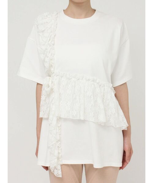 merry jenny（メリージェニー）の「ﾚｰｽﾌﾘﾙBig Tee（Tシャツ/カットソー・レディース・オフホワイト/グリーン/ブラック・FREE）」の4枚目の写真