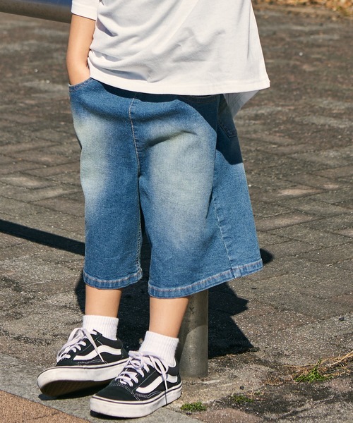 PAIRMANON STREET（ペアマノンストリート）の「【PAIRMANON STREET】ワイド ストレート クロップド スプレーダイ デニム パンツ（デニムパンツ・キッズ・インディゴブルー/イエロー/パープル/ブラック/ブルー・100/110/120/130/140/150/160/90）」の17枚目の写真