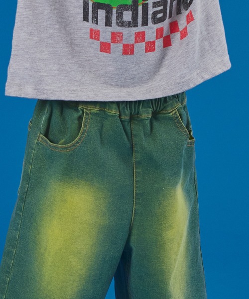 PAIRMANON STREET（ペアマノンストリート）の「【PAIRMANON STREET】ワイド ストレート クロップド スプレーダイ デニム パンツ（デニムパンツ・キッズ・インディゴブルー/イエロー/パープル/ブラック/ブルー・100/110/120/130/140/150/160/90）」の7枚目の写真