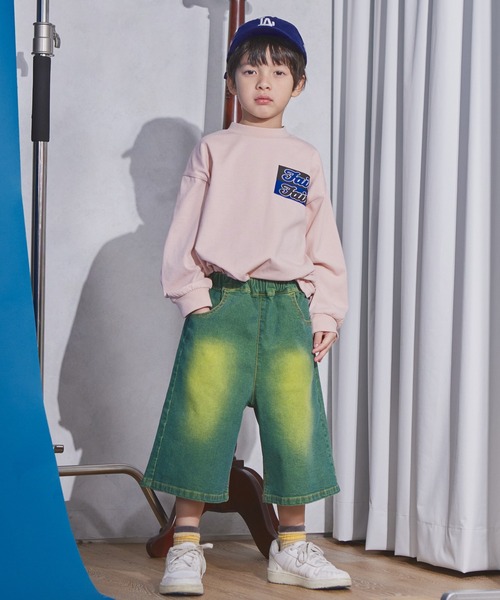 PAIRMANON STREET（ペアマノンストリート）の「【PAIRMANON STREET】ワイド ストレート クロップド スプレーダイ デニム パンツ（デニムパンツ・キッズ・インディゴブルー/イエロー/パープル/ブラック/ブルー・100/110/120/130/140/150/160/90）」の8枚目の写真