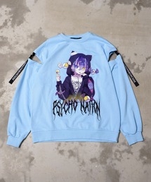 ［PSYCHO☆NATION サイコネーション］イラストレーター「ろろ」コラボアイテム / サイドスリット テープ リボン スウェット プルオーバー