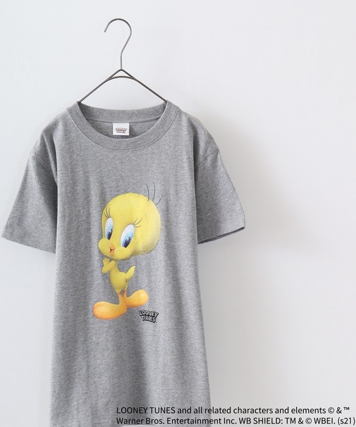 FUNALIVE(ファンアライブ)の「TWEETY転写プリントTシャツ(Tシャツ/カットソー・レディース・チャコール/モカ/杢グレー/オフホワイト/ラベンダー/ミント・XL/L/M)」の3枚目の写真
