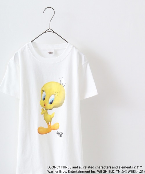 FUNALIVE(ファンアライブ)の「TWEETY転写プリントTシャツ(Tシャツ/カットソー・レディース・チャコール/モカ/杢グレー/オフホワイト/ラベンダー/ミント・XL/L/M)」の2枚目の写真