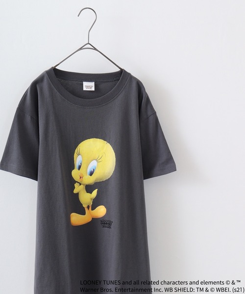FUNALIVE(ファンアライブ)の「TWEETY転写プリントTシャツ(Tシャツ/カットソー・レディース・チャコール/モカ/杢グレー/オフホワイト/ラベンダー/ミント・XL/L/M)」の4枚目の写真