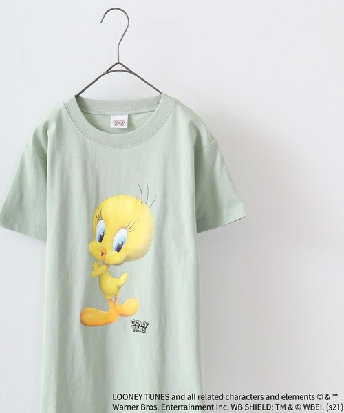 FUNALIVE(ファンアライブ)の「TWEETY転写プリントTシャツ(Tシャツ/カットソー・レディース・チャコール/モカ/杢グレー/オフホワイト/ラベンダー/ミント・XL/L/M)」の5枚目の写真