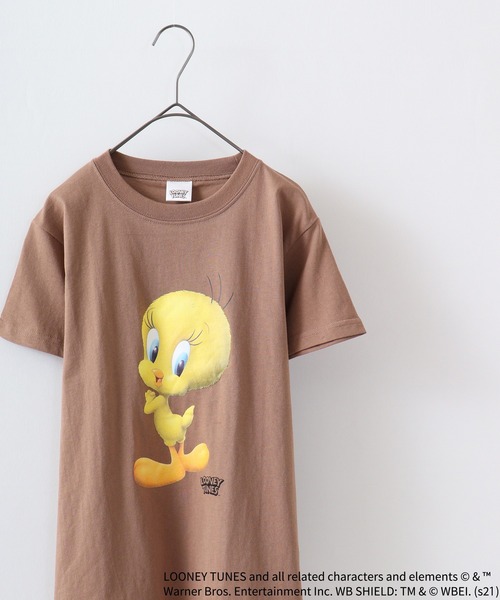 FUNALIVE(ファンアライブ)の「TWEETY転写プリントTシャツ(Tシャツ/カットソー・レディース・チャコール/モカ/杢グレー/オフホワイト/ラベンダー/ミント・XL/L/M)」の1枚目の写真