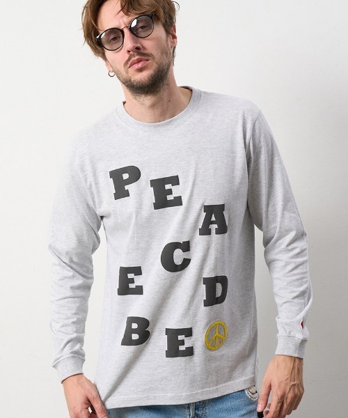 STUD MUFFIN(スタッドマフィン)の「mlt4729-5.6ozコットン天竺 JHONPEACEBED&サガラ刺繍LS Tシャツ(Tシャツ/カットソー・メンズ・ホワイト/アッシュ/ブラック・4/3/2)」の3枚目の写真