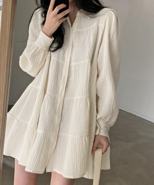 Miniministore（ミニミニストア）の「ティアードミニワンピース フレアワンピ春（シャツワンピース・レディース・ブラック/アイボリー・FREE）」の2枚目の写真