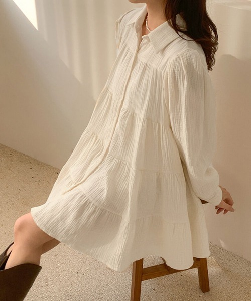 Miniministore（ミニミニストア）の「ティアードミニワンピース フレアワンピ春（シャツワンピース・レディース・ブラック/アイボリー・FREE）」の3枚目の写真