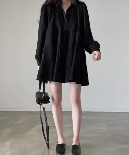 Miniministore（ミニミニストア）の「ティアードミニワンピース フレアワンピ春（シャツワンピース・レディース・ブラック/アイボリー・FREE）」の22枚目の写真