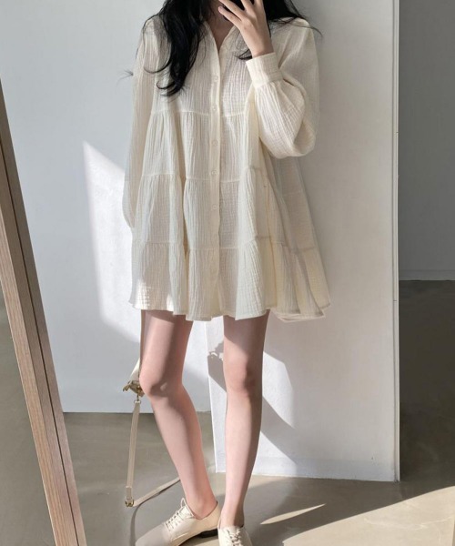 Miniministore（ミニミニストア）の「ティアードミニワンピース フレアワンピ春（シャツワンピース・レディース・ブラック/アイボリー・FREE）」の17枚目の写真