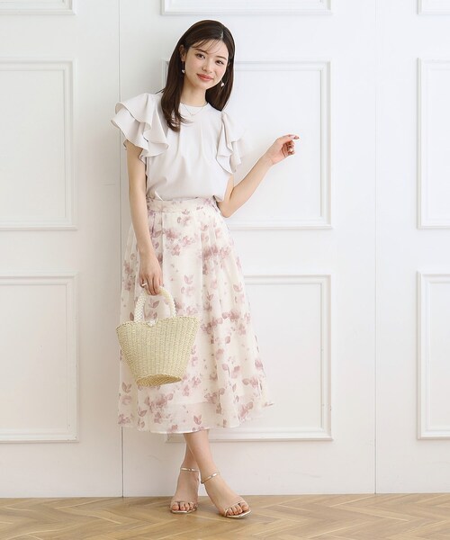 couture brooch（クチュールブローチ）の「◆【華やかサマーフラワー】水彩フラワージャカードタックスカート（スカート・レディース・ピンク系その他/ホワイト系3/ブルー系5・40/38/42/36）」の11枚目の写真