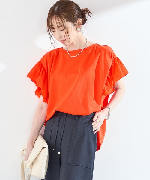 SHIPS Colors（シップス カラーズ）の「【WEB限定】SHIPS Colors:〈手洗い可能〉シルケット 天竺 オーバー トップス◇（Tシャツ/カットソー・レディース・レッド/ダークグレー/オフホワイト/オレンジ/ブラック・ONE SIZE）」の5枚目の写真