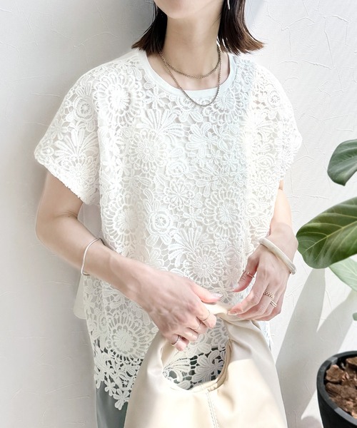reca(レカ)の「切替レースカットソー(Tシャツ/カットソー・レディース・オフホワイト/ブラック・FREE)」の5枚目の写真