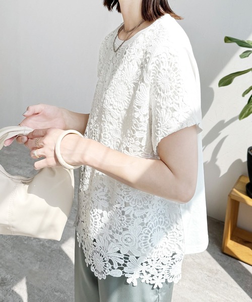 reca(レカ)の「切替レースカットソー(Tシャツ/カットソー・レディース・オフホワイト/ブラック・FREE)」の6枚目の写真
