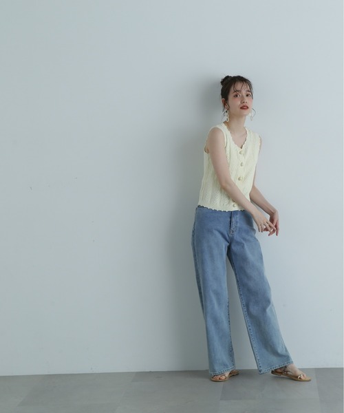 N.（N. Natural Beauty Basic）（エヌエヌナチュラルビューティーベーシック）の「◆ミニケーブルボタンニットタンク（ニット/セーター・レディース・ブラック/オフホワイト/グリーン・MEDIUM）」の14枚目の写真