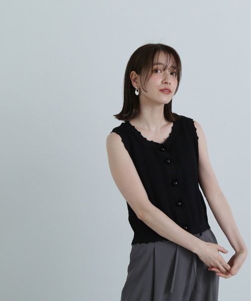 N.（N. Natural Beauty Basic）（エヌエヌナチュラルビューティーベーシック）の「◆ミニケーブルボタンニットタンク（ニット/セーター・レディース・ブラック/オフホワイト/グリーン・MEDIUM）」の18枚目の写真