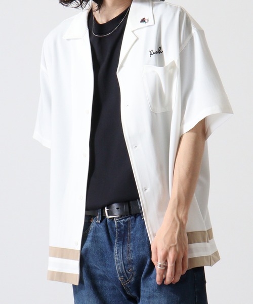 ATELANE（アテレーン）の「アソート刺繍開襟S/Sシャツ（シャツ/ブラウス・メンズ・ホワイト/ブラウン/ベージュ系/ブラック系/チャコール/ベージュ/ホワイト系/ブラック/チャコールグレー/グレー/グレー系/ブルー・L/M/XL）」の4枚目の写真