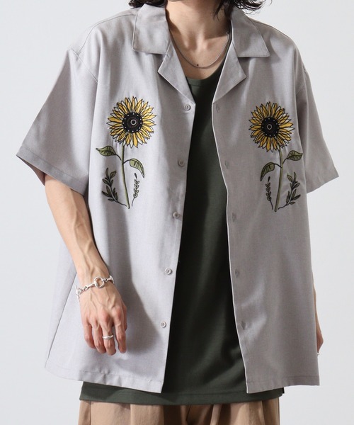ATELANE（アテレーン）の「アソート刺繍開襟S/Sシャツ（シャツ/ブラウス・メンズ・ホワイト/ブラウン/ベージュ系/ブラック系/チャコール/ベージュ/ホワイト系/ブラック/チャコールグレー/グレー/グレー系/ブルー・L/M/XL）」の8枚目の写真