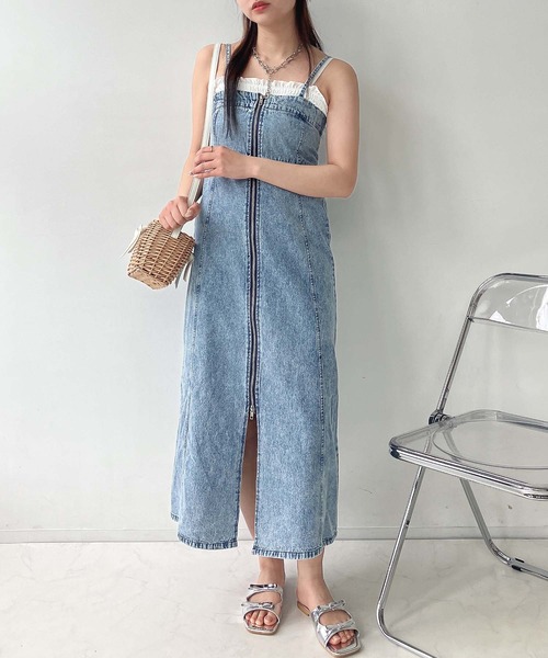 AS KNOW AS plus（アズノゥアズプラス）の「◎ダブルジップ  キャミワンピ　デニムジャンスカ（ワンピース・レディース・ブラック系/ブルー系/ブラック/サックスブルー系・FREE）」の6枚目の写真