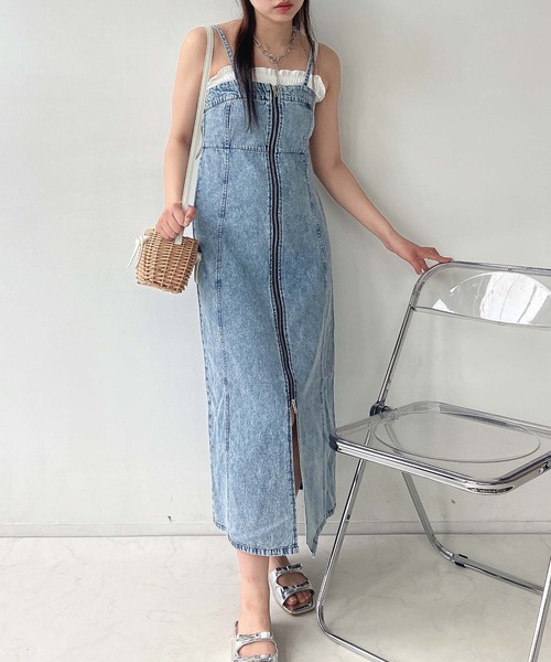 AS KNOW AS plus（アズノゥアズプラス）の「◎ダブルジップ  キャミワンピ　デニムジャンスカ（ワンピース・レディース・ブラック系/ブルー系/ブラック/サックスブルー系・FREE）」の7枚目の写真