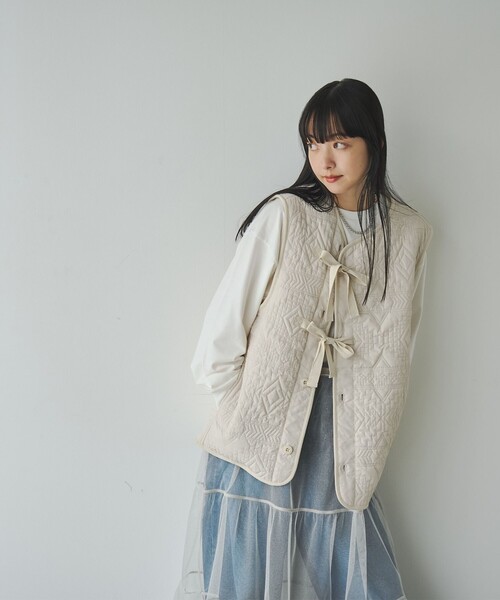 coen（コーエン）の「幾何柄キルトリバーシブルベスト（ベスト・レディース・オフホワイト/オリーブ・FREE）」の18枚目の写真