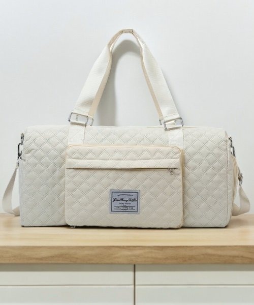 COMON＋（コモンプラス）の「折り畳み可能 シューズ収納付き 大容量2WAYボストン キャリーオンバッグ（ゴルフグッズ・メンズ・アイボリー/ブラック・FREE）」の12枚目の写真