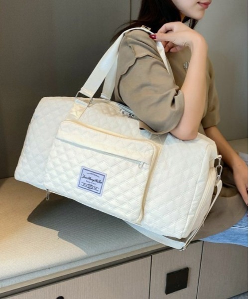 COMON＋（コモンプラス）の「折り畳み可能 シューズ収納付き 大容量2WAYボストン キャリーオンバッグ（ゴルフグッズ・メンズ・アイボリー/ブラック・FREE）」の6枚目の写真