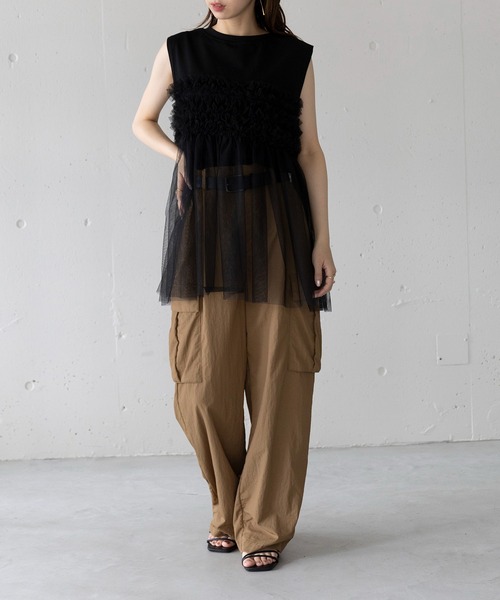 MAISON BREEZE(メゾンブリーズ)の「【MAISON BREEZE】プリーツチュールドッキングノースリーブ PO DTK(Tシャツ/カットソー・レディース・ホワイト/グレー/ブラック・FREE)」の12枚目の写真