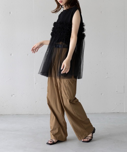 MAISON BREEZE(メゾンブリーズ)の「【MAISON BREEZE】プリーツチュールドッキングノースリーブ PO DTK(Tシャツ/カットソー・レディース・ホワイト/グレー/ブラック・FREE)」の13枚目の写真