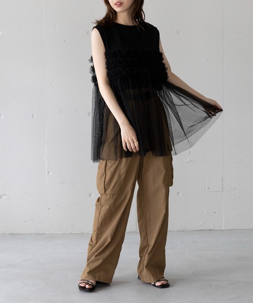 MAISON BREEZE(メゾンブリーズ)の「【MAISON BREEZE】プリーツチュールドッキングノースリーブ PO DTK(Tシャツ/カットソー・レディース・ホワイト/グレー/ブラック・FREE)」の15枚目の写真