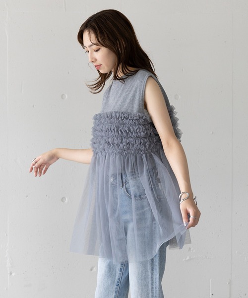 MAISON BREEZE(メゾンブリーズ)の「【MAISON BREEZE】プリーツチュールドッキングノースリーブ PO DTK(Tシャツ/カットソー・レディース・ホワイト/グレー/ブラック・FREE)」の19枚目の写真