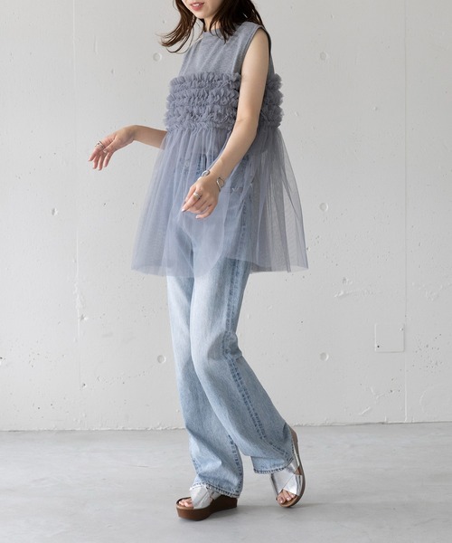 MAISON BREEZE(メゾンブリーズ)の「【MAISON BREEZE】プリーツチュールドッキングノースリーブ PO DTK(Tシャツ/カットソー・レディース・ホワイト/グレー/ブラック・FREE)」の21枚目の写真