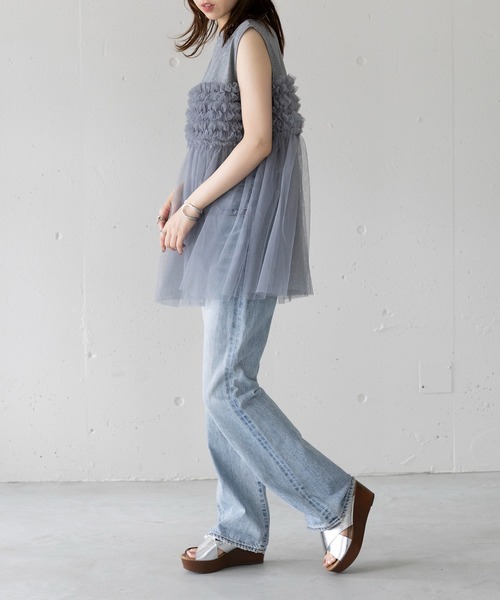 MAISON BREEZE(メゾンブリーズ)の「【MAISON BREEZE】プリーツチュールドッキングノースリーブ PO DTK(Tシャツ/カットソー・レディース・ホワイト/グレー/ブラック・FREE)」の22枚目の写真